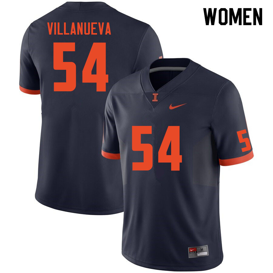 Women #54 Kalen Villanueva Illinois Fighting Illini College Football Jerseys Sale-Navy
